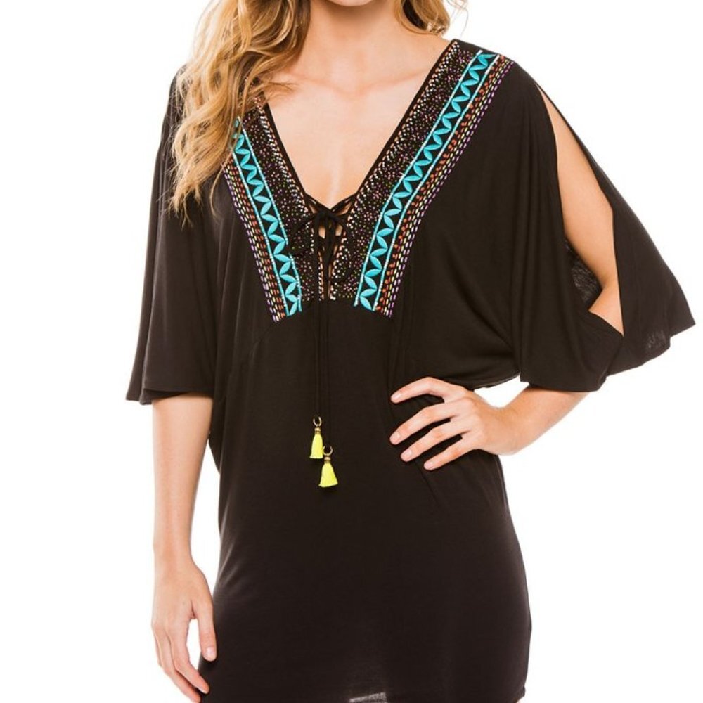 NWT Nanette Lepore Mantra Brades and Embroidered Swim Cover Up Dress Large L